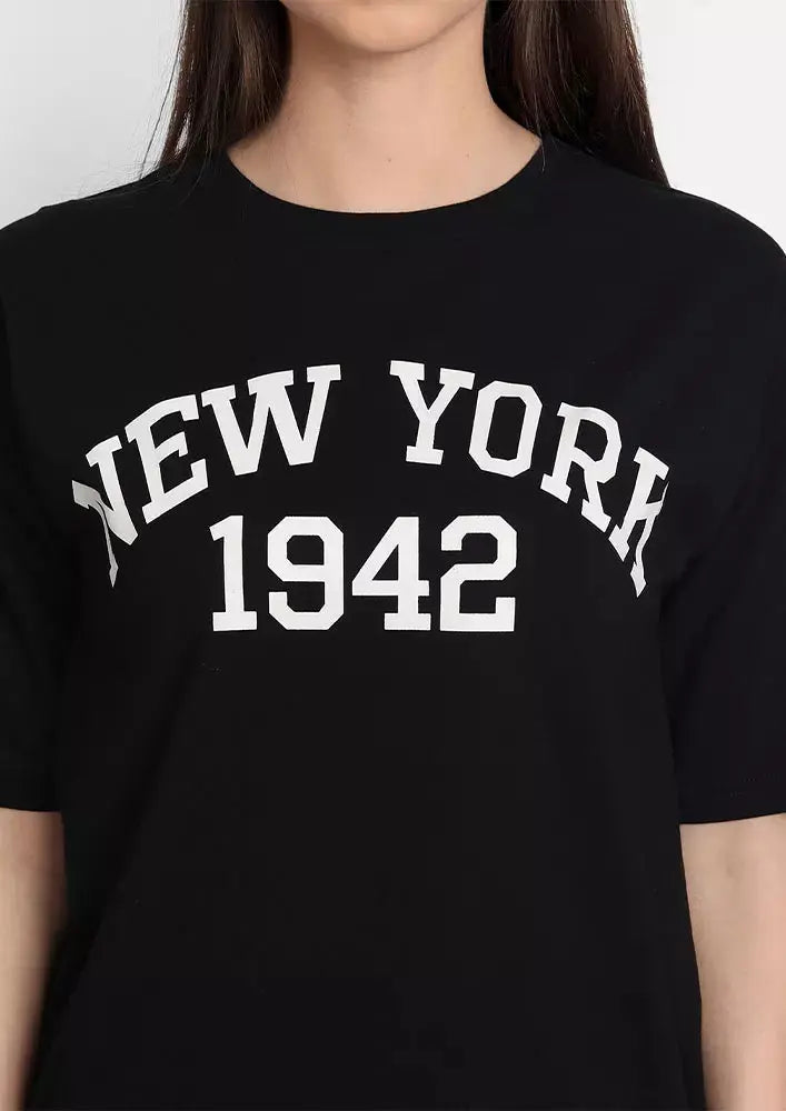 Black Printed Oversized Short Sleeve T-shirt IKI CHIC Private Ltd