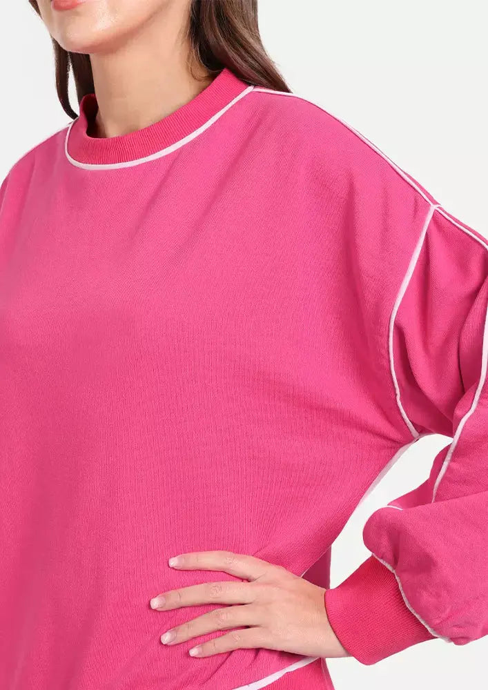 Hot Pink Jogger Set with White Piping Highlight IKI CHIC