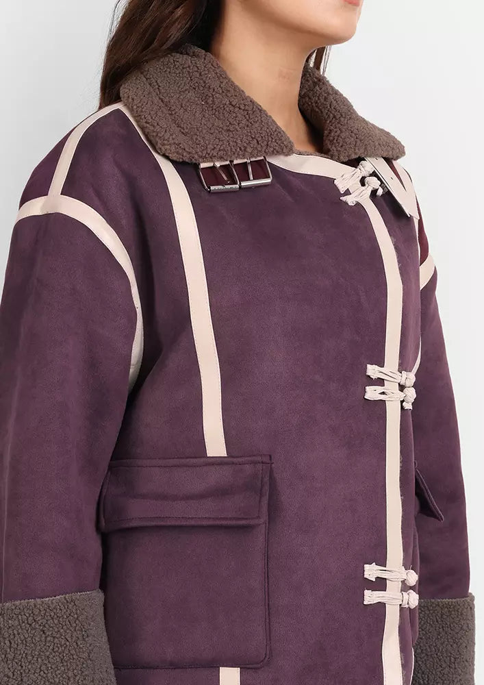 Purple Suede & Grey Lamb Wool Short Jacket