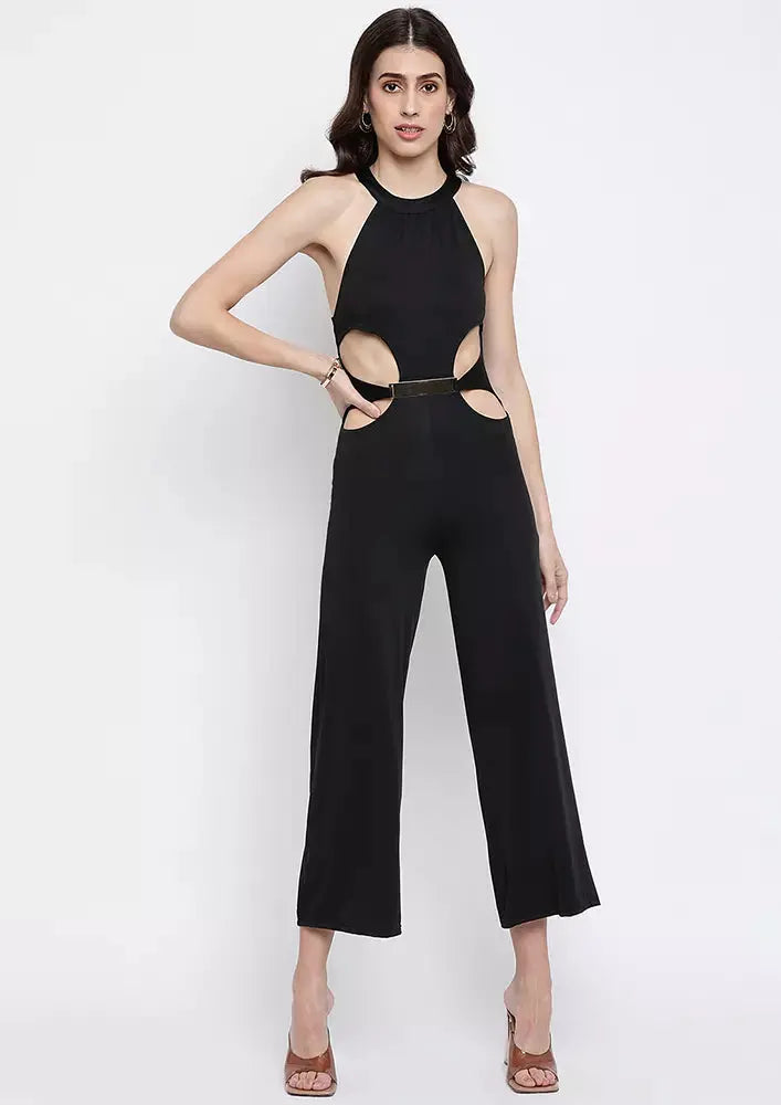Black Belted Wide Leg Cut-Out Jumpsuit IKI CHIC Private Ltd