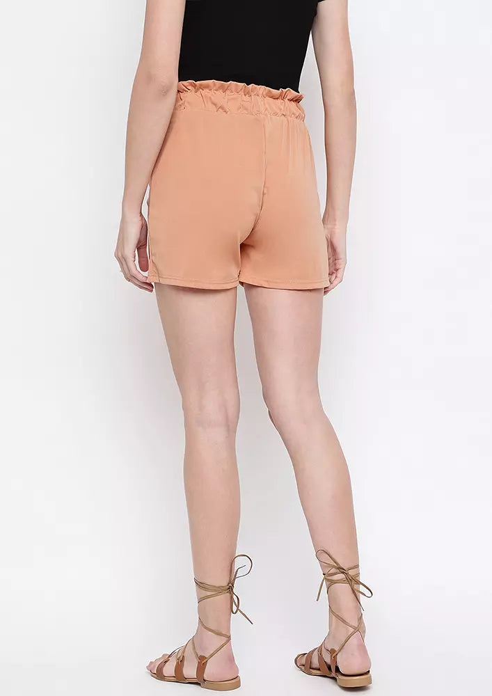 Khaki Elasticated Waist Summer Shorts IKI CHIC Private Ltd.