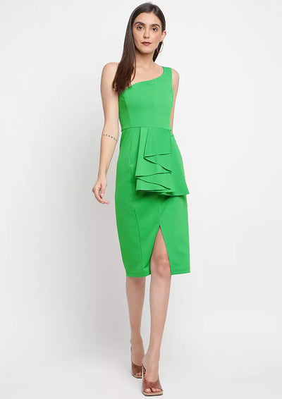 Green One Shoulder Bodycon Dress