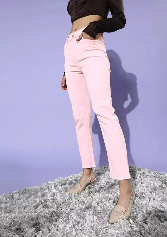 Pastel Peach Long Leg Straight Jeans IKI CHIC Private Ltd