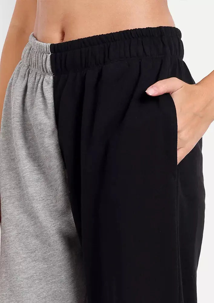Black- Grey Round Neck Colourblocked Jogger Set IKI CHIC