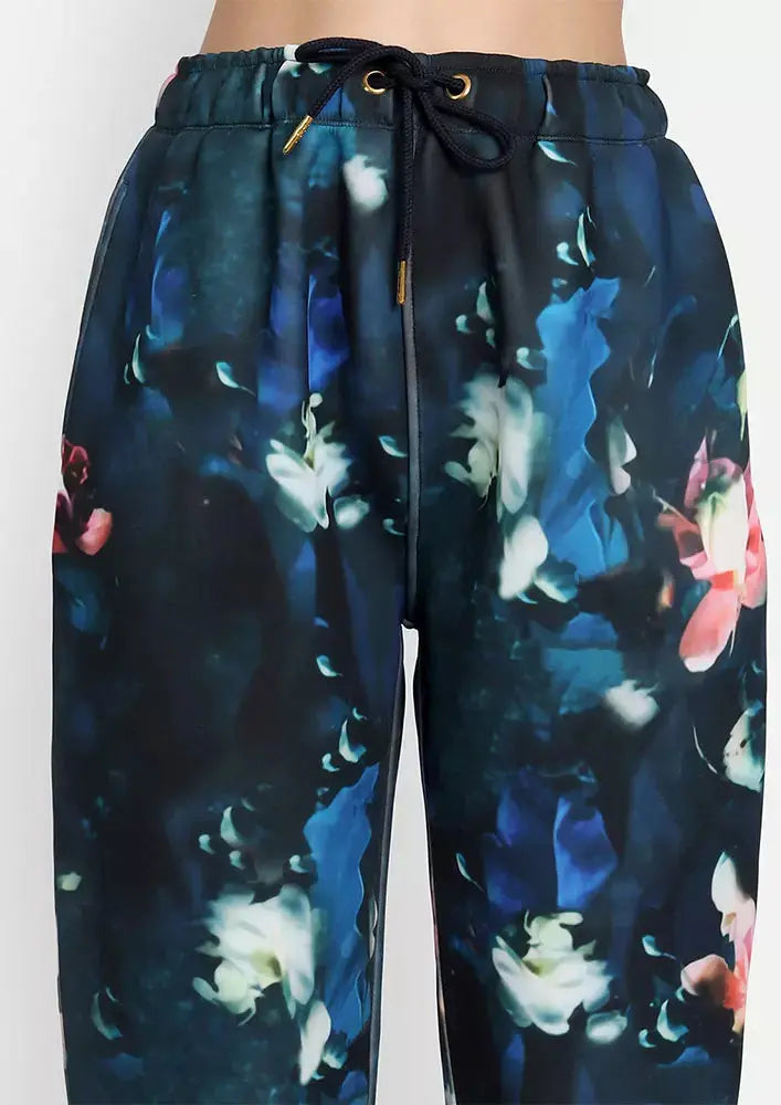 Blue Floral Print Scuba Jogger Set IKI CHIC Private Ltd