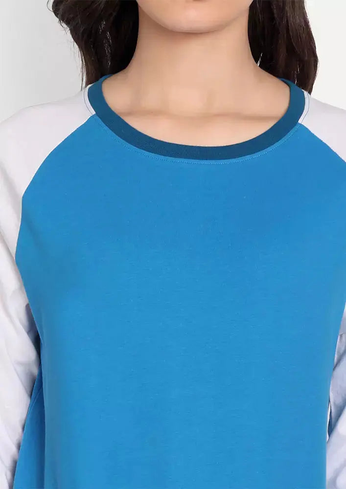 Blue Colourblock Full Sleeve Sweatshirt IKI CHIC