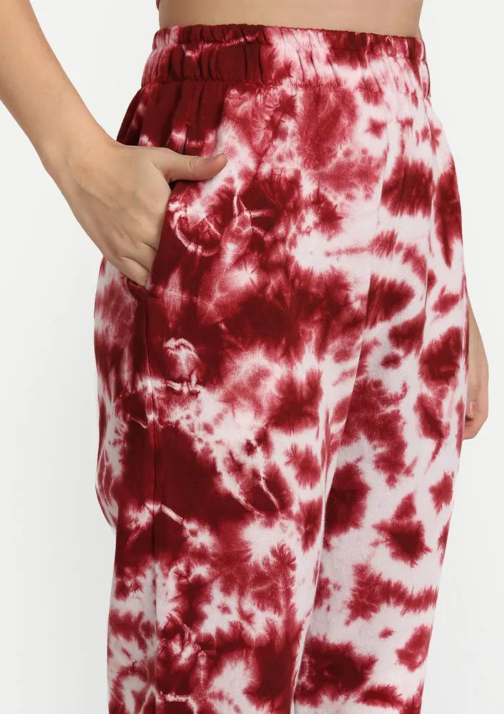 Red-White Zip-up Turtle Neck Tie-Dye Jogger Set IKI CHIC