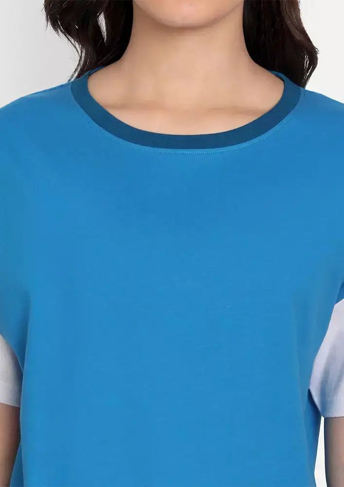 Blue Colourblock Short Sleeve T-Shirt IKI CHIC