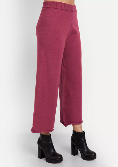 Dark Pink Cable Knit Turtle Neck Sweater With Wide Leg Pants