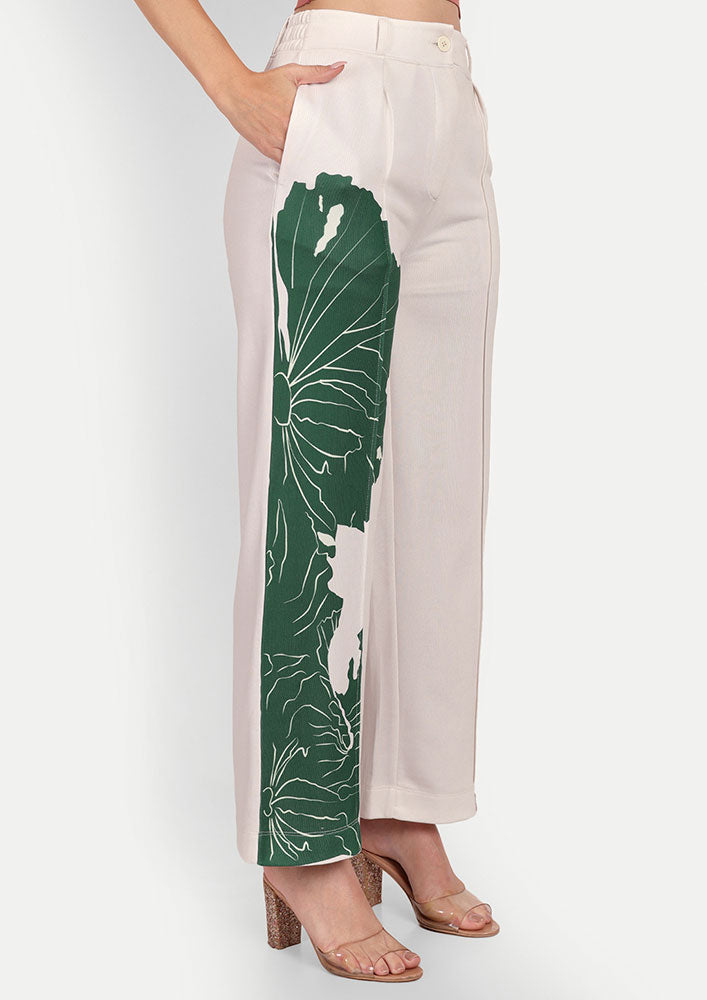 Off-white Floral Print Asymmetric Top And Wide Leg Pants