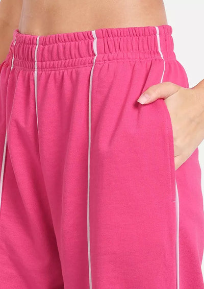 Hot Pink Jogger Set with White Piping Highlight