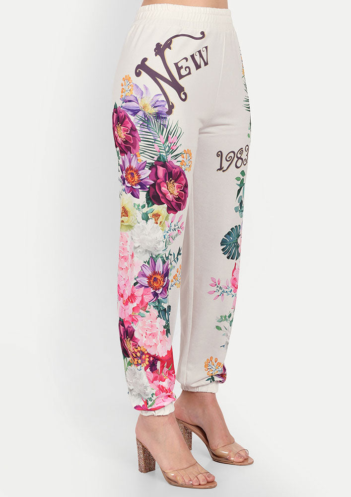 Floral Print Round Neck Crop Top And Joggers Set