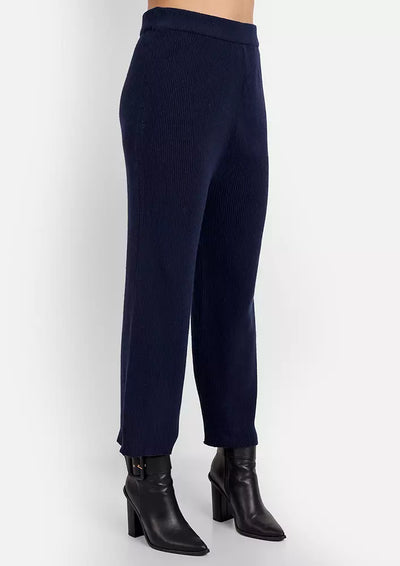 Navy Blue Knitted Sweater With Pants & Jacquard Knitted Cape