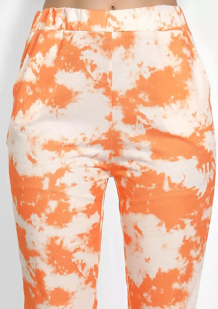 Orange Tie-Dye Oversized Hoodie With Joggers Set IKI CHIC
