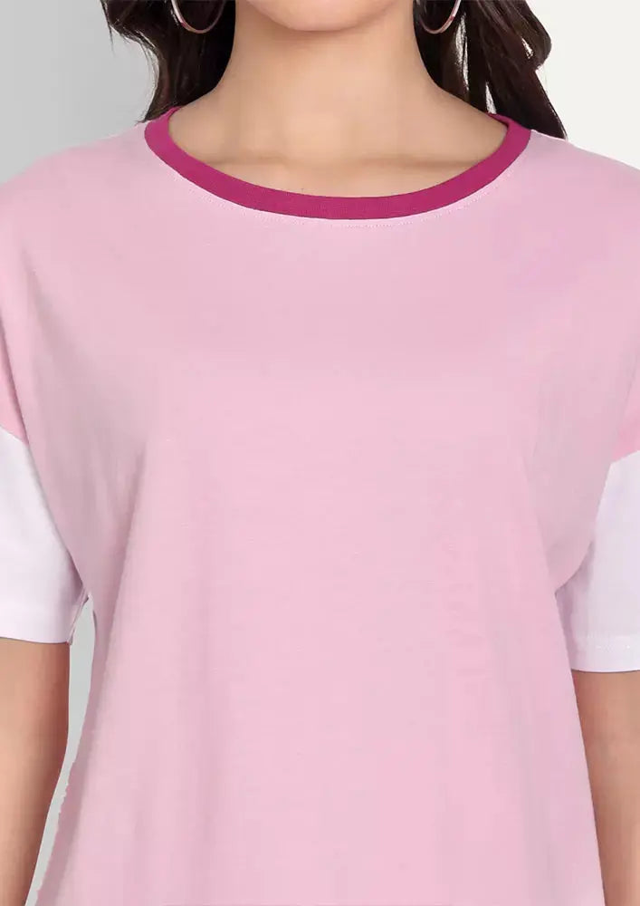 Pink Colourblock Short Sleeve T-Shirt IKI CHIC