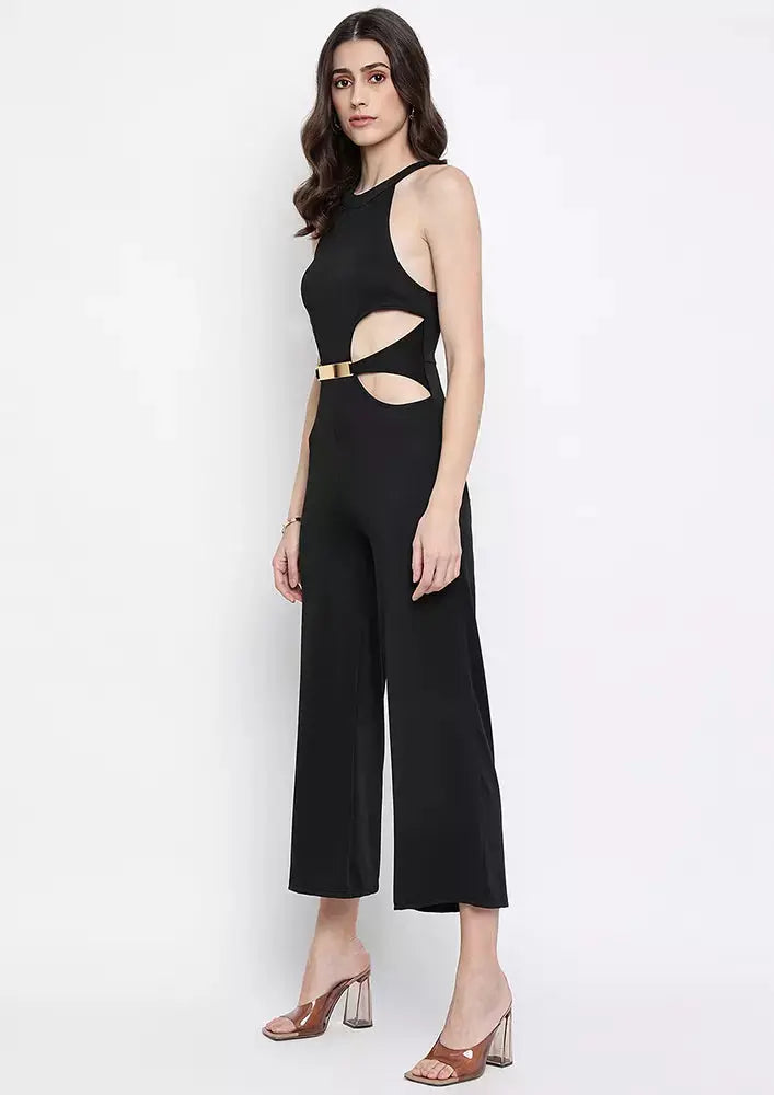 Black Belted Wide Leg Cut-Out Jumpsuit IKI CHIC Private Ltd
