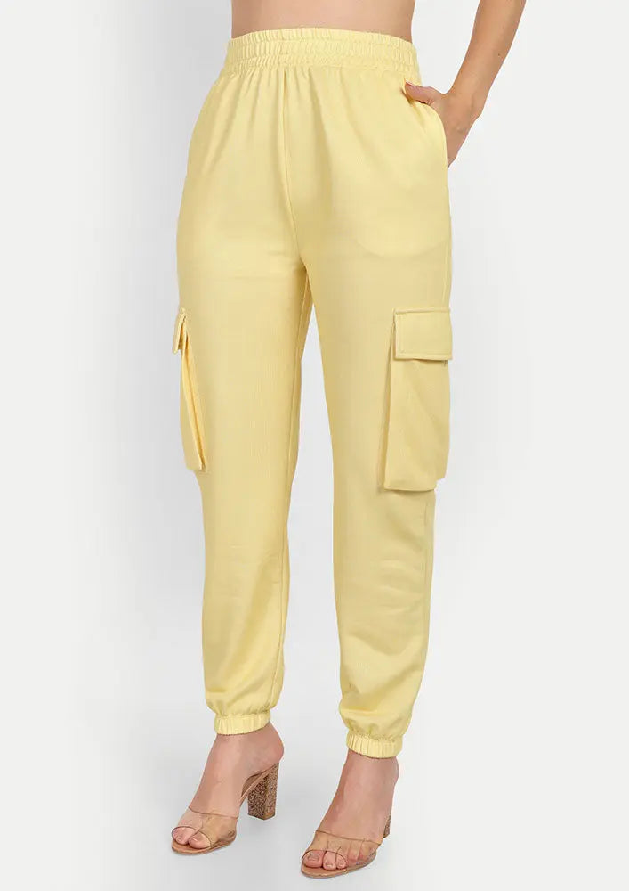 Yellow Cat Print Sleeveless Top With Cargo Joggers Set IKI CHIC Private Ltd