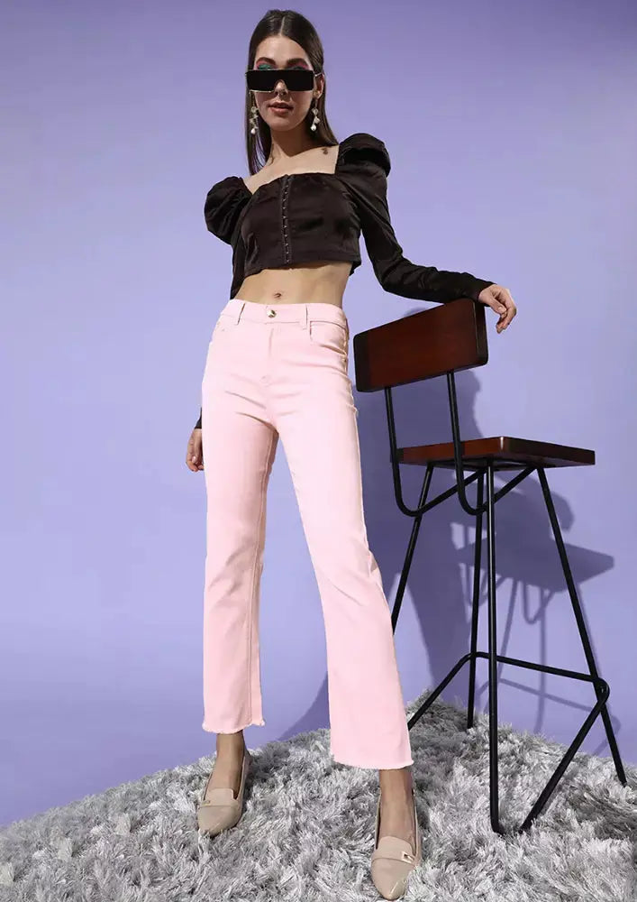 Pastel Peach Long Leg Straight Jeans IKI CHIC Private Ltd
