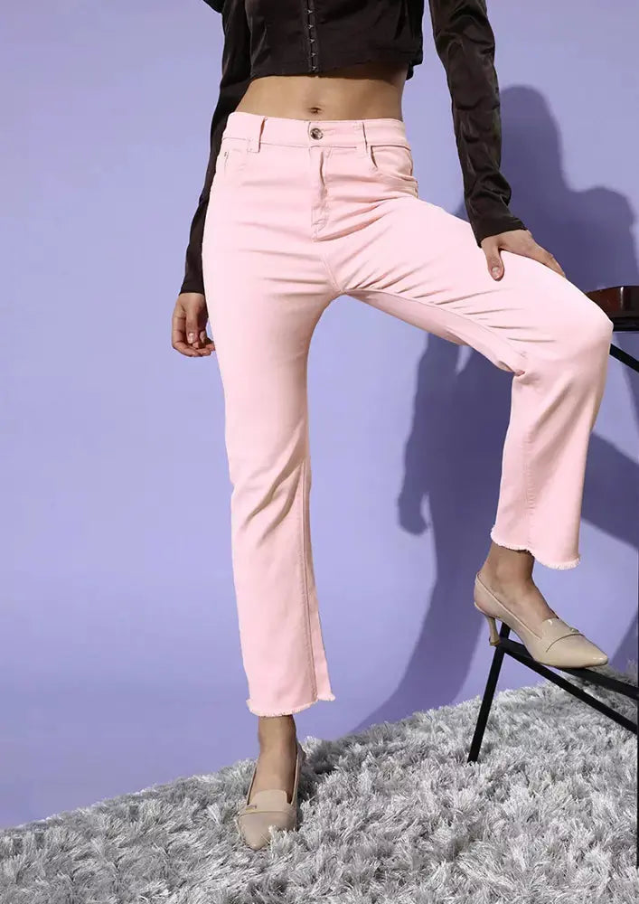 Pastel Peach Long Leg Straight Jeans IKI CHIC Private Ltd