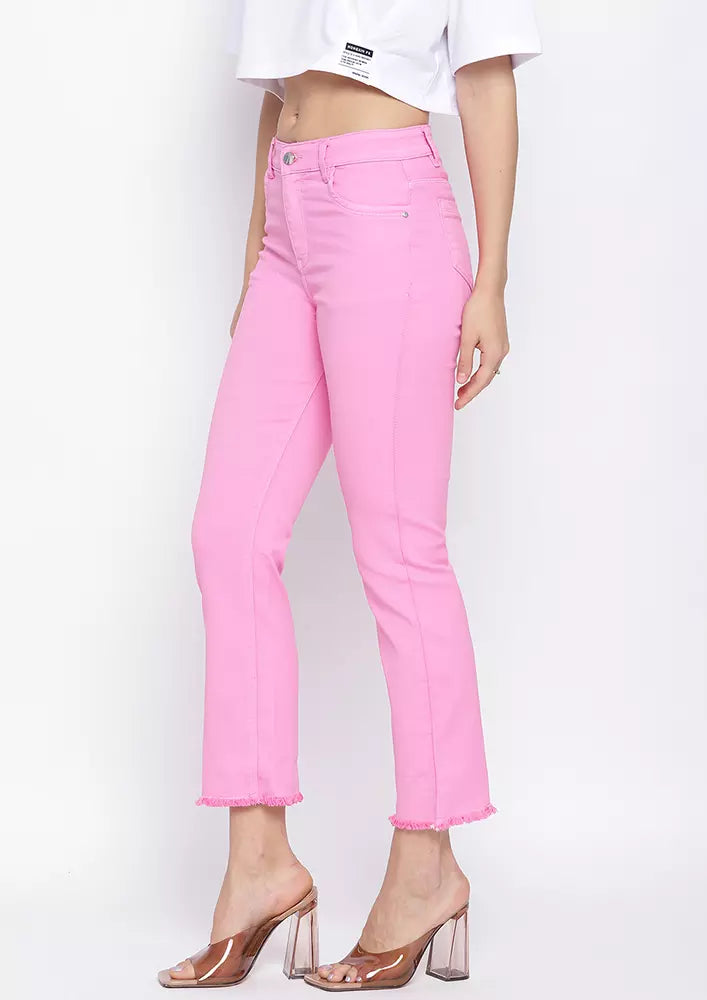 Pastel Pink Long Leg Straight Jeans