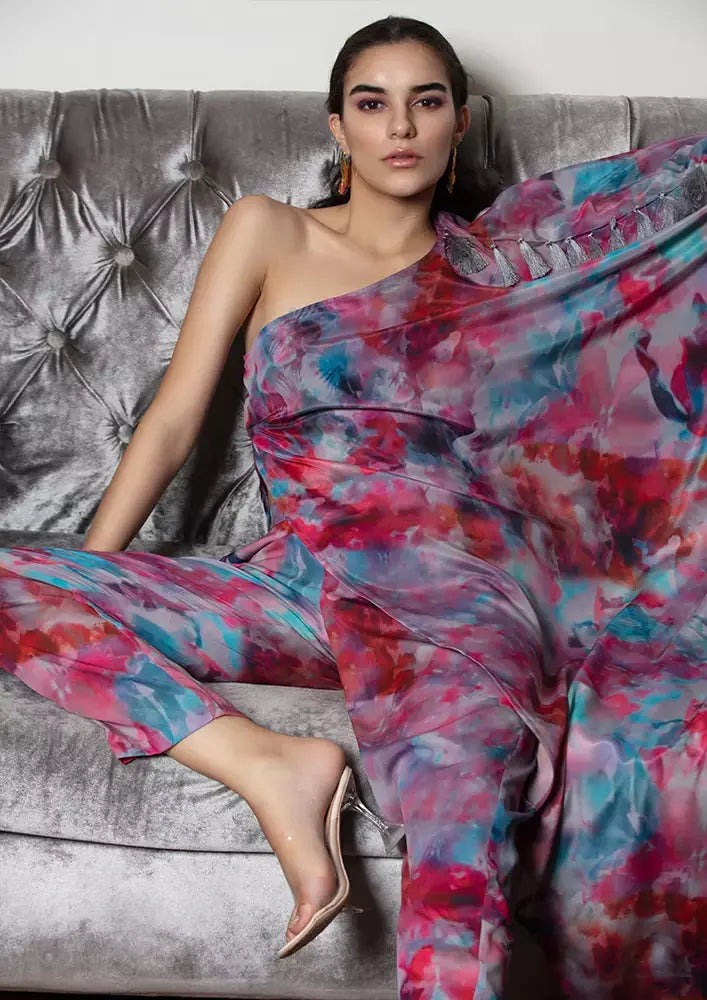 Cotton Kaftan Dress Marble Tie-Dye Print Kaftan Dress And Straight Pants Set IKI CHIC Private Ltd