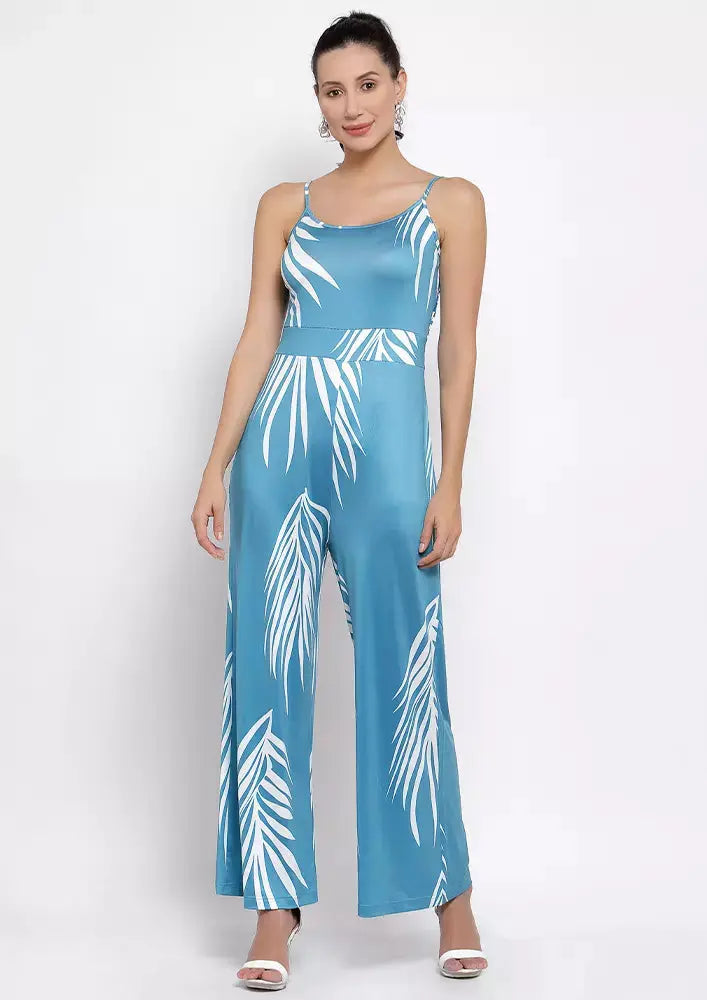 Tropical Printed U-Neck Strappy Flared Jumpsuit IKI CHIC Private Ltd