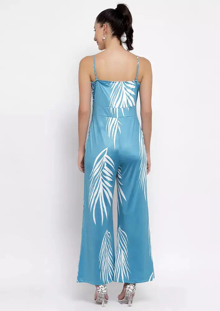 Tropical Printed U-Neck Strappy Flared Jumpsuit IKI CHIC Private Ltd