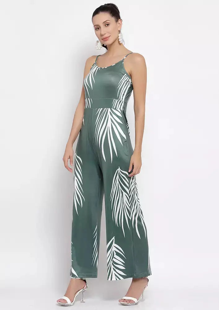 Tropical Printed U-Neck Strappy Flared Jumpsuit IKI CHIC Private Ltd