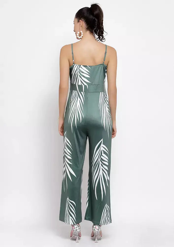 Tropical Printed U-Neck Strappy Flared Jumpsuit IKI CHIC Private Ltd