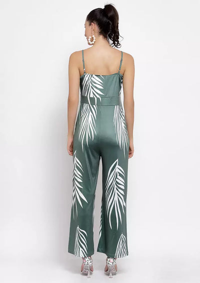 Tropical Printed U-Neck Strappy Flared Jumpsuit