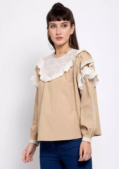 Stand Collar Lace Embroidered Top