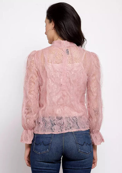Pink High Neck Lace Top