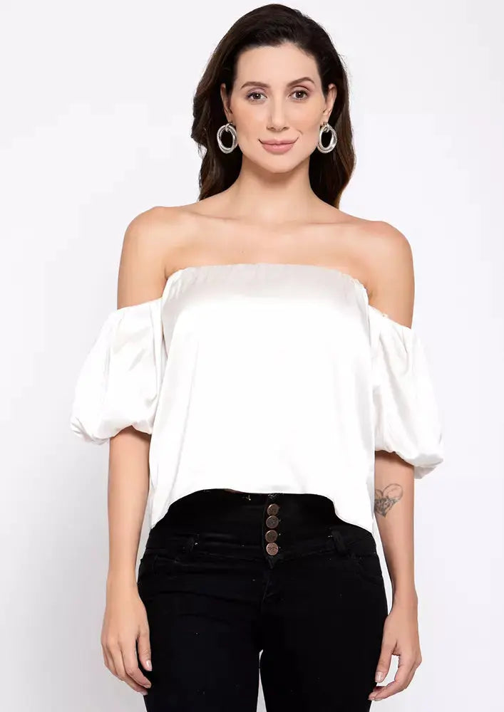 White Satin Off Shoulder Top