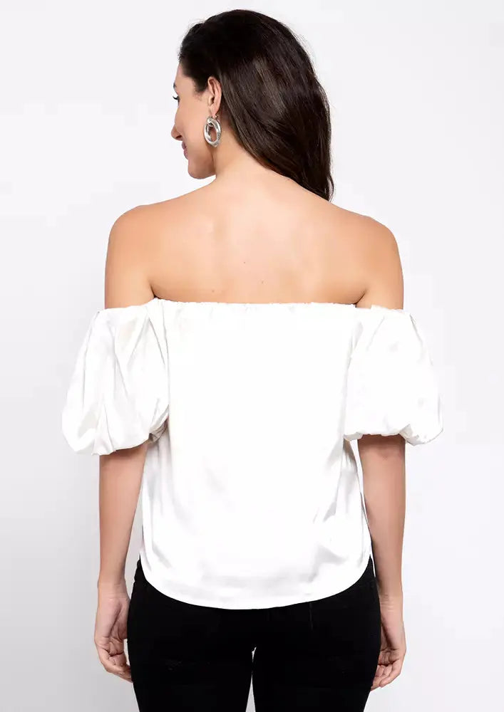 White Satin Off Shoulder Top