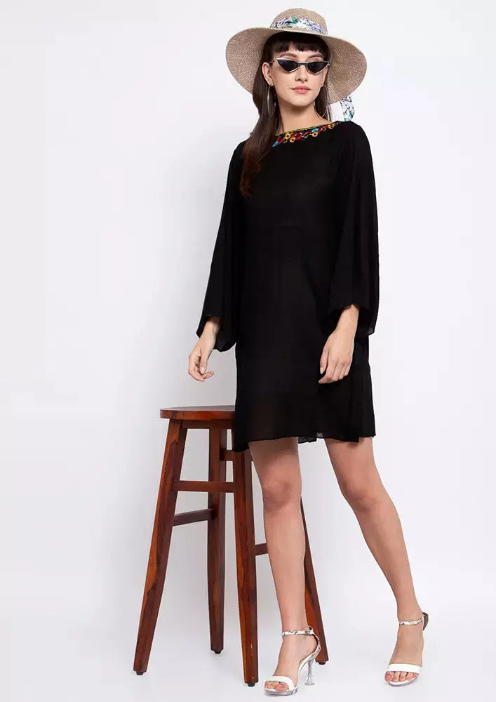 Flared Sleeve Embroidered Coverup IKI CHIC Private Ltd