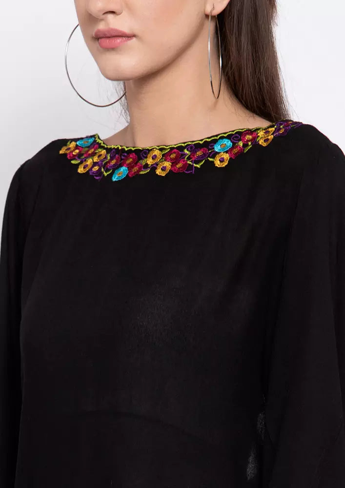 Flared Sleeve Embroidered Coverup