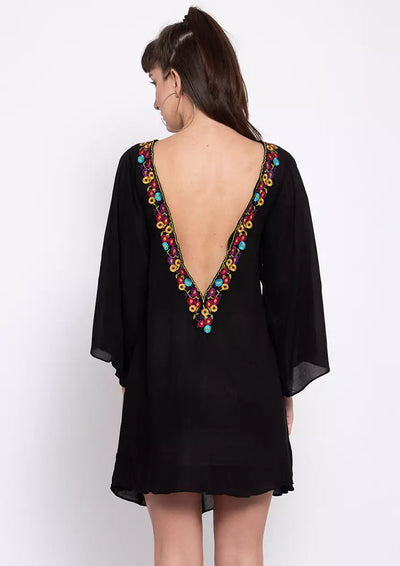 Flared Sleeve Embroidered Coverup