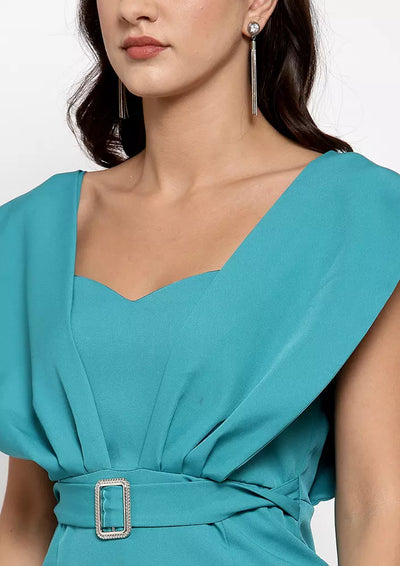 Green Mid Length Formal Dress With A Belt