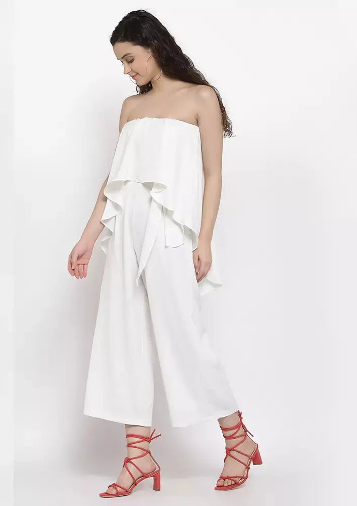 White Layered Strapless Jumpsuit IKI CHIC Private Ltd