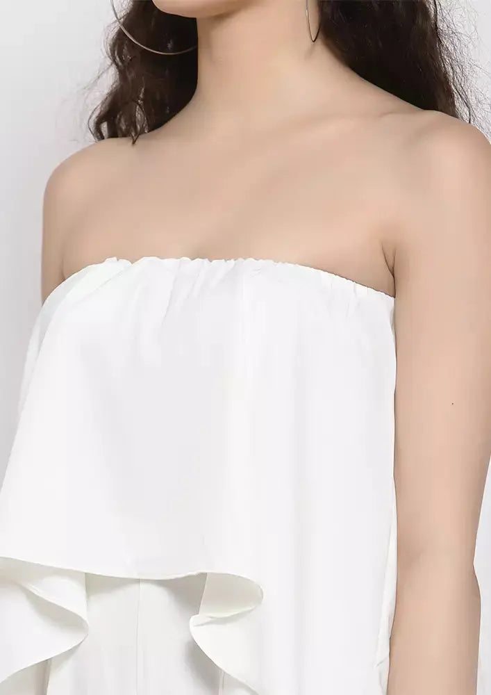 White Layered Strapless Jumpsuit IKI CHIC Private Ltd