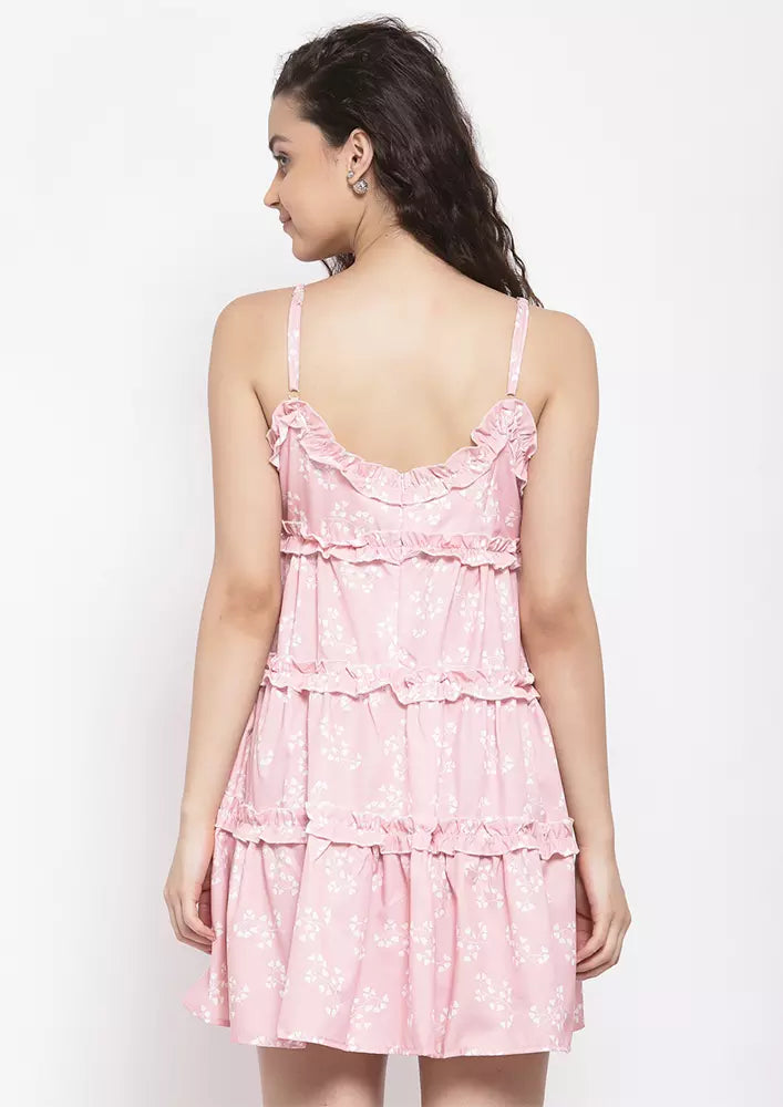 Pink Digital Print Sling Sleeveless Mini Dress