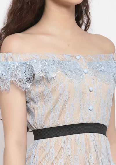 Lace Embellished Bardot Aline Mini Dress