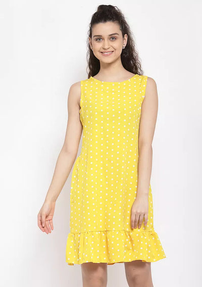 Polka Dot Frill Hem Dress yellow