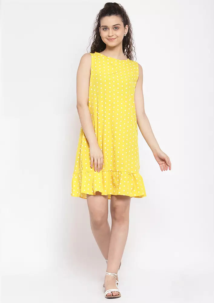 Polka Dot Frill Hem Dress yellow