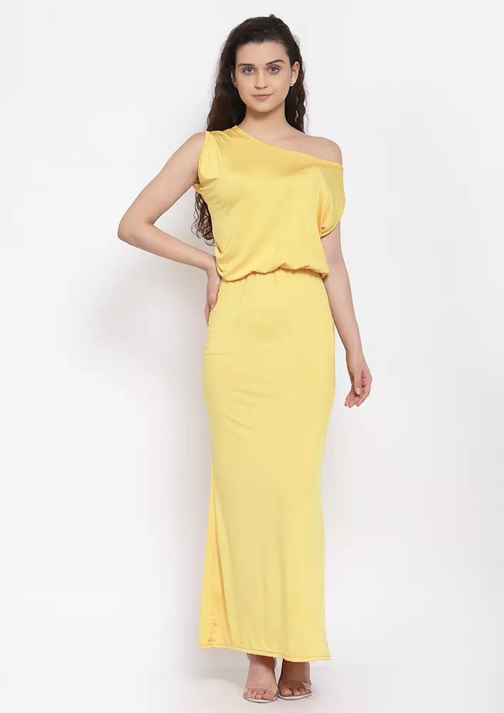 Yellow Drooping One Shoulder Maxi Dress