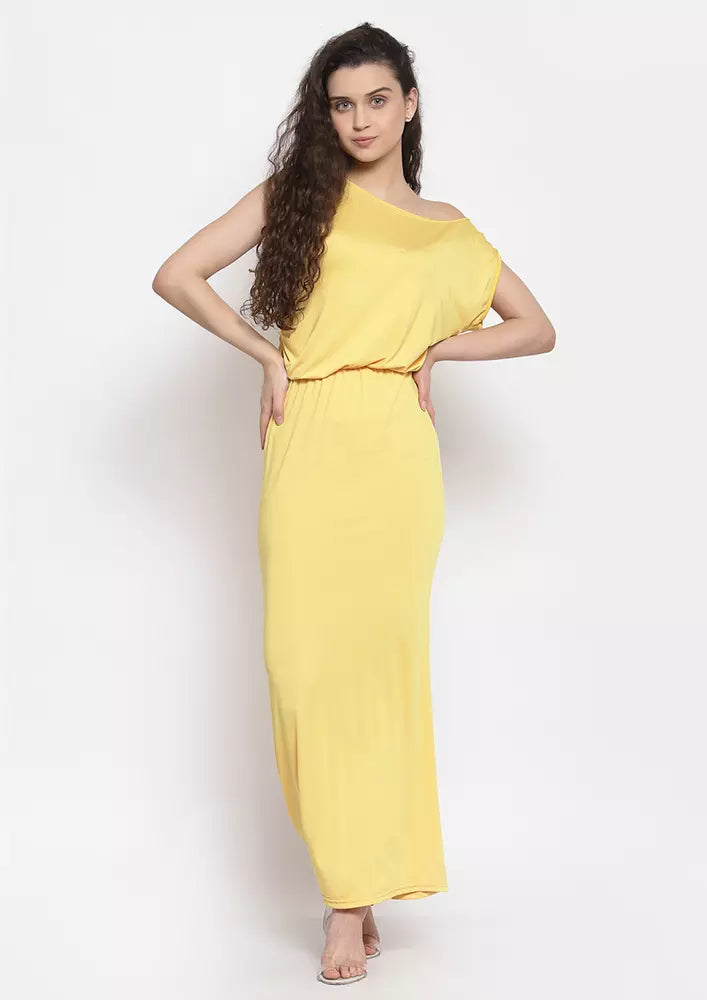 Yellow Drooping One Shoulder Maxi Dress