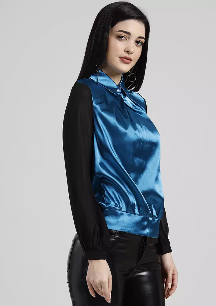 Pleated Blouse With Sheering Sleeves