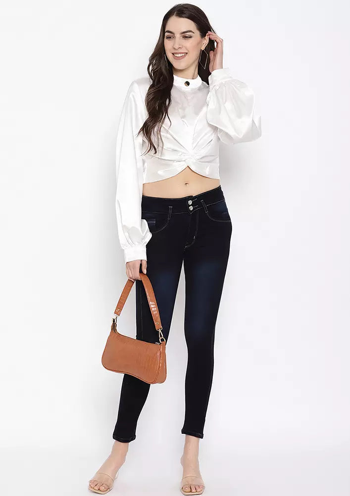 High Neck Front Twisted Cropped Top