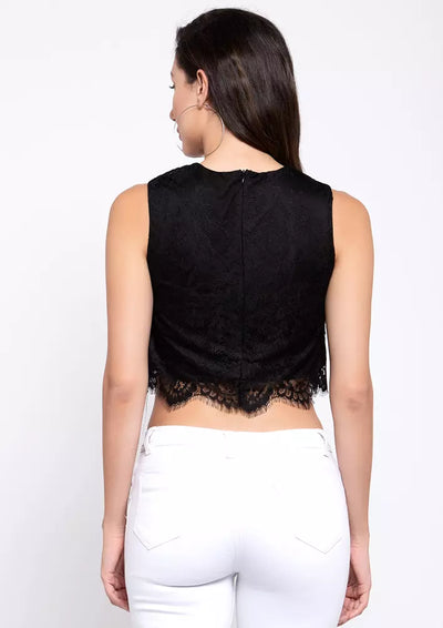 Black Sleeveless Tank Top In Lace