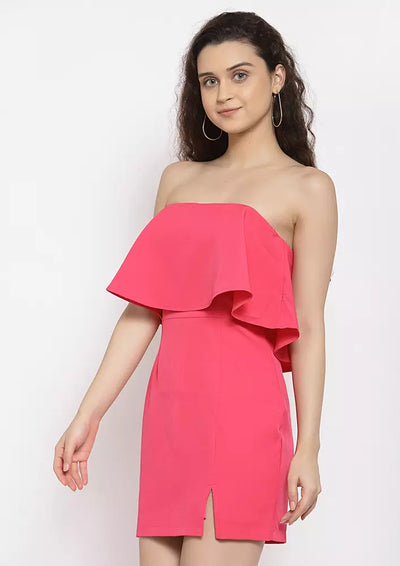 Pink Off-Shoulder Bodycon Mini Dress